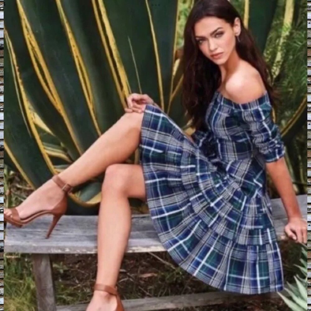 Gianni Bini Off Shoulder Plaid Dress